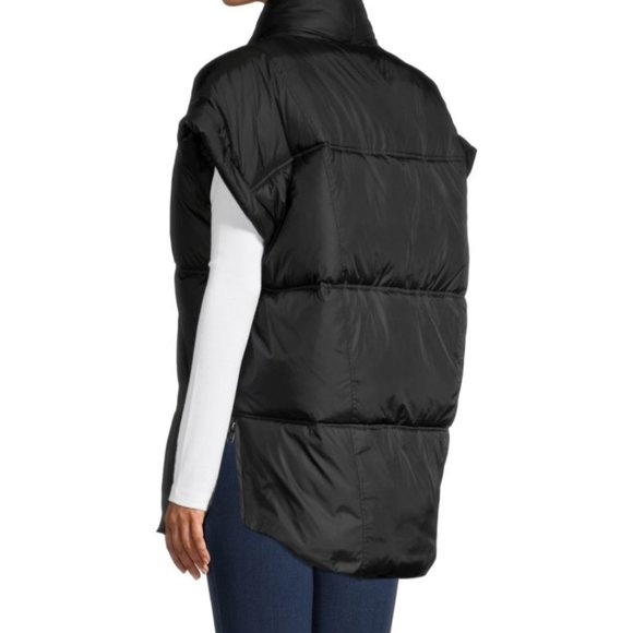 FRAME Womens Puffer Vest Jacket Sleeveless Oversized Shoulders Wide Pad Black S - Picture 1 of 13